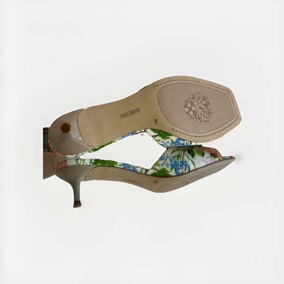 VINCE CAMUTO SLIDE IN FLORAL KITTEN SANDALS. Size 9M - Picture 4 of 5